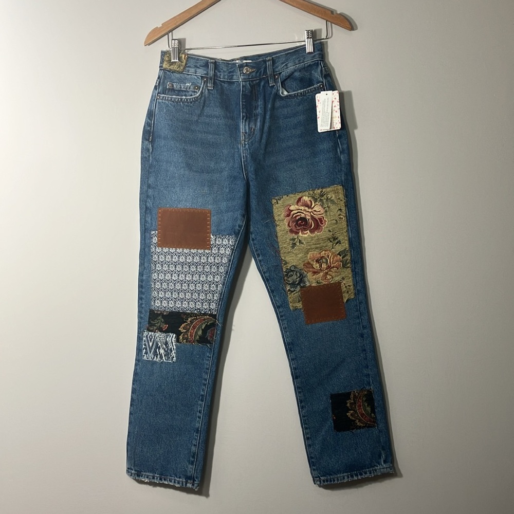 Free People We The Free Poppy patch straight leg jeans size 27 New - Picture 4 of 10